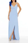 DRESS THE POPULATION CAMELIA RUFFLE DETAIL GOWN