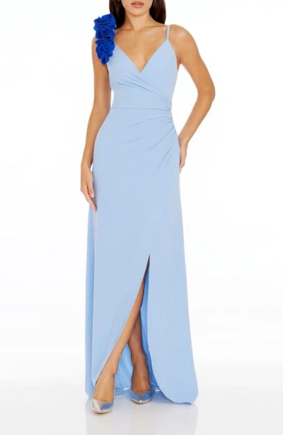Dress The Population Camelia Ruffle Detail Gown In Sky-electric Blue