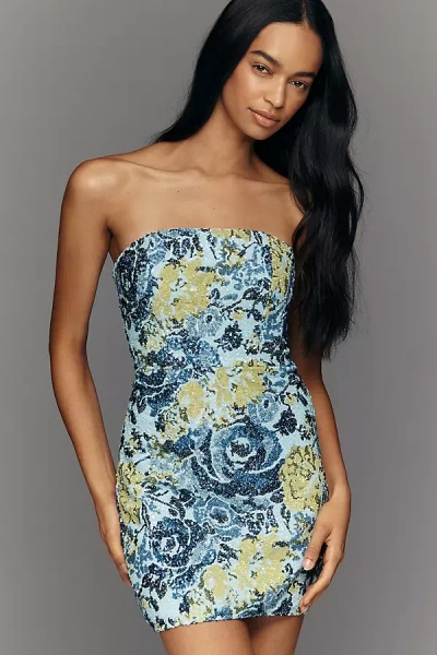 Dress The Population Camila Strapless Mini Dress In Blue