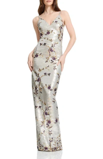 Dress The Population Cammie Sequin Floral Gown In Metallic