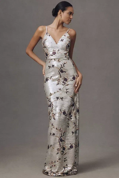 Dress The Population Cammie Sleeveless V-neck Sequin Maxi Dress In White