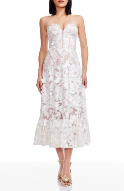 Dress The Population Carina Butterfly Appliqué Strapless Cocktail Midi Dress