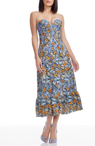 Dress The Population Carina Butterfly Appliqué Strapless Cocktail Midi Dress