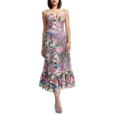 Dress The Population Carina Floral Embroidered Cocktail Midi Dress In Blush Multi