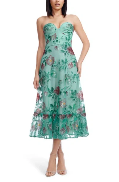 Dress The Population Carina Strapless Embellished Cocktail Dress In Green