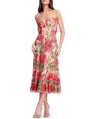Dress The Population Carina Strapless Sweetheart Floral Lace Corset Midi Dress In Peach Multi