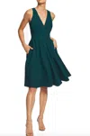 Dress The Population Alicia Womens Crepe Lace Hem Fit & Flare Dress In Green