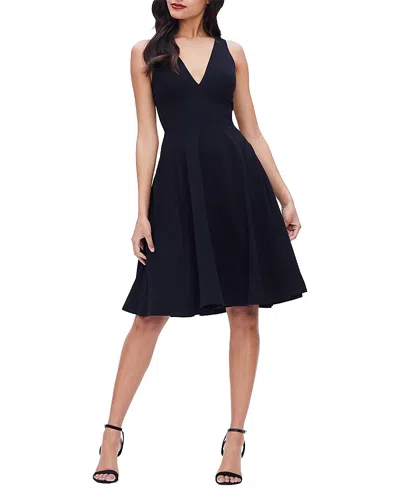 Dress The Population Catalina V-neck A-line Midi Dress In Black