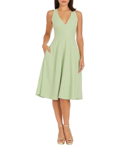 Dress The Population Catalina V-neck A-line Midi Dress In Green