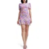 Dress The Population Chandler Floral Print Metallic Ruched Minidress In Dusty Rose Multi