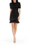 Dress The Population Chandler Sequin Short Sleeve Ruched Minidress In Black