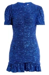 Dress The Population Chandler Sequin Short Sleeve Ruched Minidress In Electric Blue