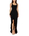Dress The Population Charlene Square-neck Ruffle Side-slit Gown