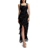 Dress The Population Charlene Mixed Floral Velvet Burnout Gown In Black Multi