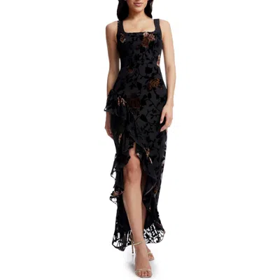 Dress The Population Charlene Mixed Floral Velvet Burnout Gown In Black Multi