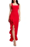 Dress The Population Women's Charlene Ruffled High-low Gown In Rouge
