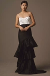 Dress The Population Clarice Two-tone Ruffled Tiered Maxi Dress In Black