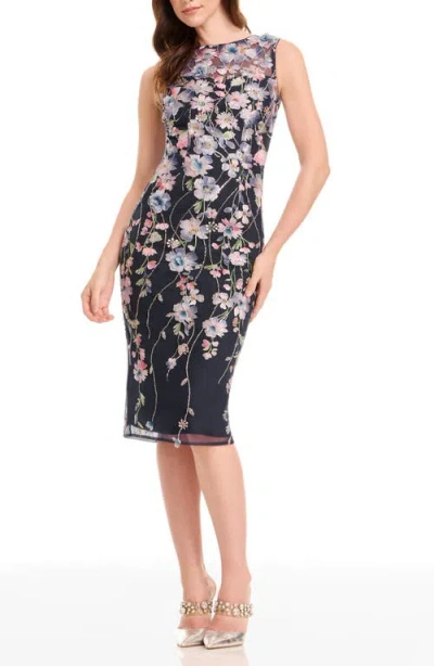 Dress The Population Claudette Embroidered Floral Cocktail Dress In Black