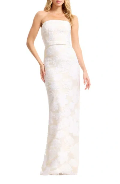 Dress The Population Colleen Floral Jacquard Strapless Mermaid Gown In White