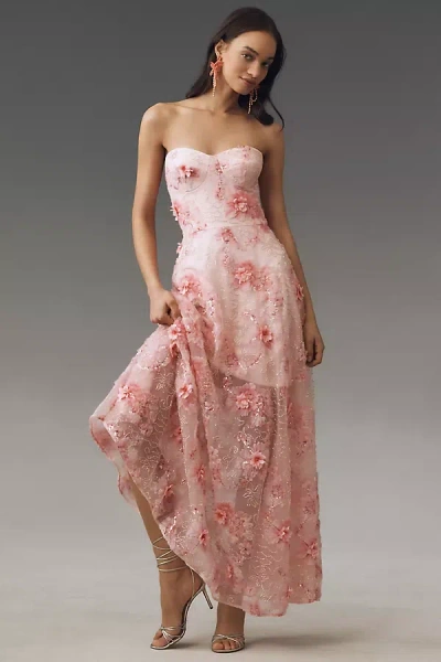 Dress The Population Connor Strapless Sweetheart 3d Floral Chiffon Dress In Pink