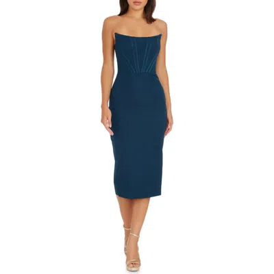 Dress The Population Cosette Strapless Corset Dress In Peacock Blue
