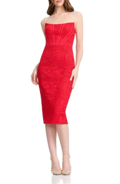 Dress The Population Cosette Strapless Lace Corset Cocktail Dress In Red