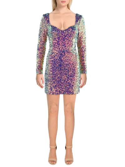 Dress The Population Danica Womens Mesh Sequined Mini Dress In Multi