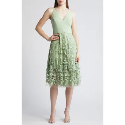 DRESS THE POPULATION DRESS THE POPULATION DARLEEN V-NECK EMBROIDERED MESH COCKTAIL DRESS