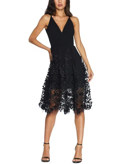 Dress The Population Darleen V-neck Embroidered Mesh Cocktail Dress In Black