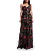 Dress The Population Daven Floral Print Sequin Strapless Gown In Rouge Multi