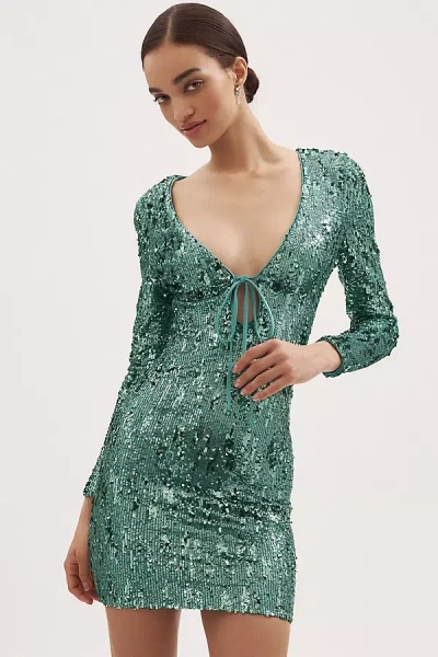 Dress The Population Dayton Long-sleeve Sequin Mini Dress In Green