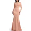 Dress The Population Delores Long Sleeve Evening Gown In Coral