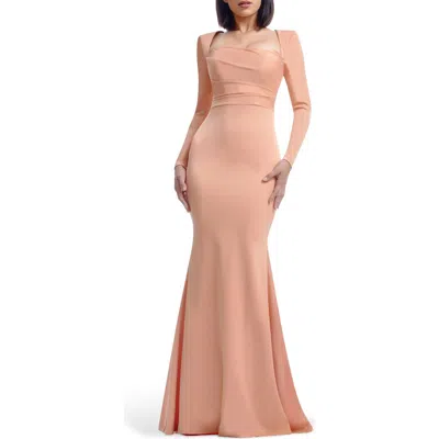 Dress The Population Delores Long Sleeve Evening Gown In Coral