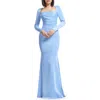 Dress The Population Delores Long Sleeve Evening Gown In Sky
