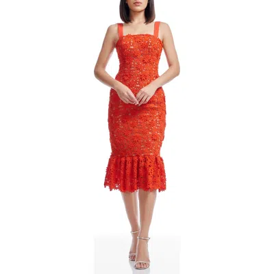 Dress The Population Desiree Floral Appliqué Cocktail Midi Dress In Red
