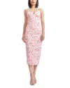 Dress The Population Donna Sequin Floral Appliqué Cocktail Midi Dress In Soft Pink
