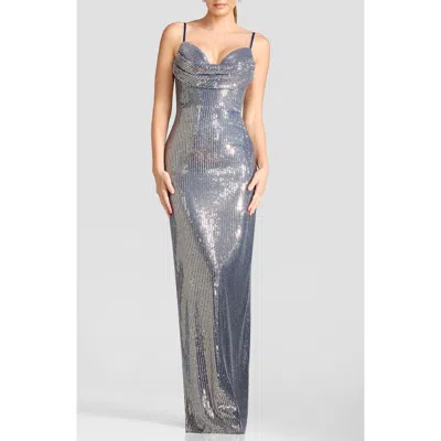 Dress The Population Elanora Sequin Column Gown In Gray