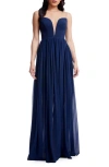Dress The Population Womens Illusion Polyester Evening Dress In Navy
