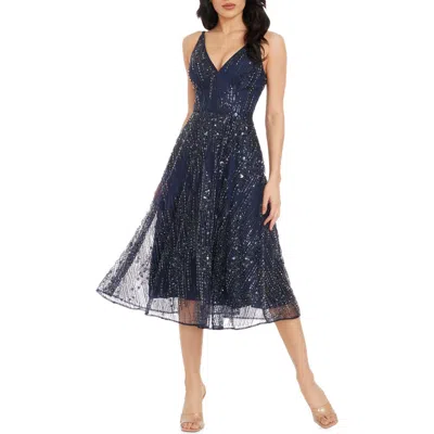Dress The Population Women's Elisa Embroidered Sequined Dress In Midnight Blue