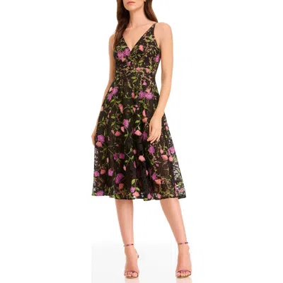 Dress The Population Elisa Floral Fit & Flare Cocktail Dress In Black