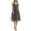 Dress The Population Elisa Sequin Floral Lace Cocktail Midi Dress In Steel