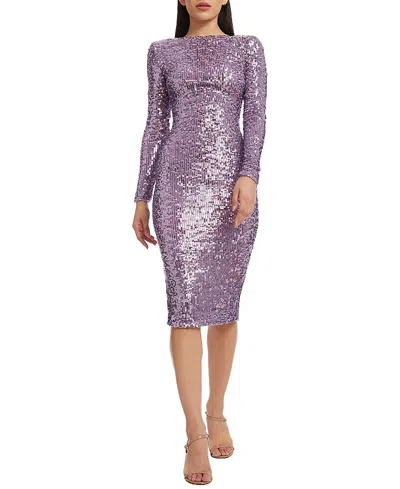 Dress The Population Emery Long Sleeve Sequin Bodycon Midi Dress In Purple