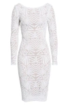 Dress The Population Emery Sequin Low Back Midi Dress In White In White/nude