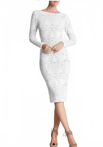 DRESS THE POPULATION EMERY SEQUIN LOW BACK MIDI DRESS IN WHITE