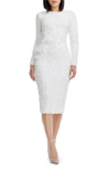 Dress The Population Emmalyn Floral Appliqué & Sequin Long Sleeve Body-con Cocktail Dress In White