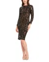 Dress The Population Emmalyn Sequin Detail Long Sleeve Cocktail Midi Dress In Multi