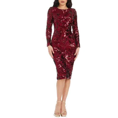 DRESS THE POPULATION EMMALYN WOMENS SEQUINED POLYESTER COCKTAIL AND PARTY DRESS