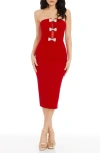 Dress The Population Erica Sequin Bow Strapless Cocktail Sheath Dress In Rouge-silver