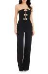 Dress The Population Erica Sequin Bow Strapless Wide Leg Jumpsuit In Black-silver