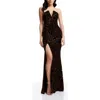 Dress The Population Fernanda Floral Sequin Strapless Evening Gown In Black